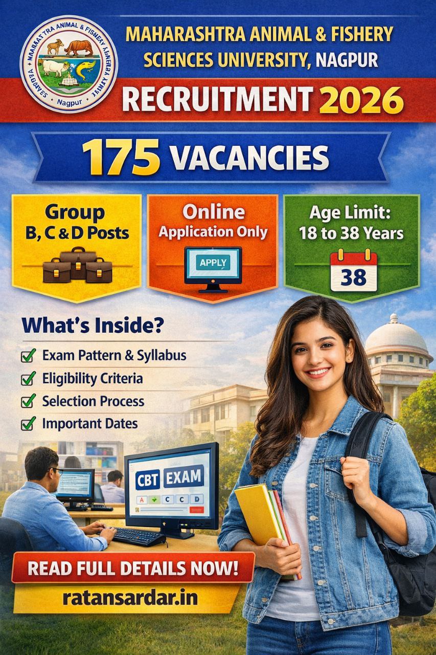 महाराष्ट्र पशु व मत्स्य विज्ञान विद्यापीठ, नागपूर भरती 2026 – 175 पदांसाठी गट ब, क व ड संवर्गातील जाहिरात