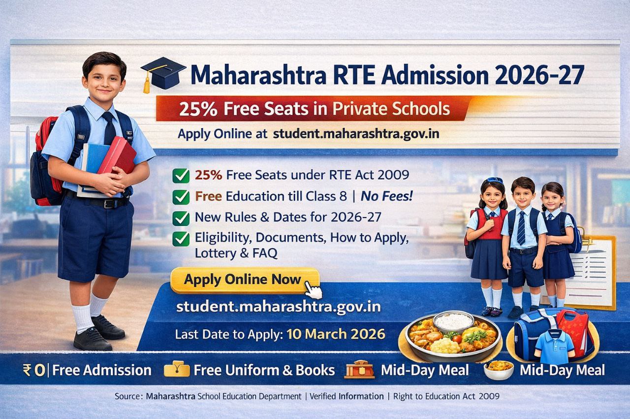 Maharashtra RTE Admission 2026-27 apply online for 25 percent free school admission eligibility last date documents official website