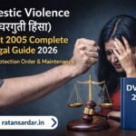 Domestic violence victim woman with DV Act 2005 law book, legal protection concept showing abuse and rights awareness in India