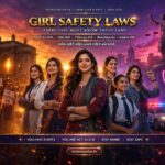 Girl Safety Laws India 2026 poster showing women empowerment, legal rights, POCSO BNS laws and women protection guide