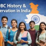 OBC history and reservation in India showing Indian students with India map representing Other Backward Classes social justice
