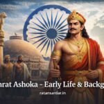 Samrat Ashoka early life background image with Ashoka Chakra pillar Maurya empire Part 1